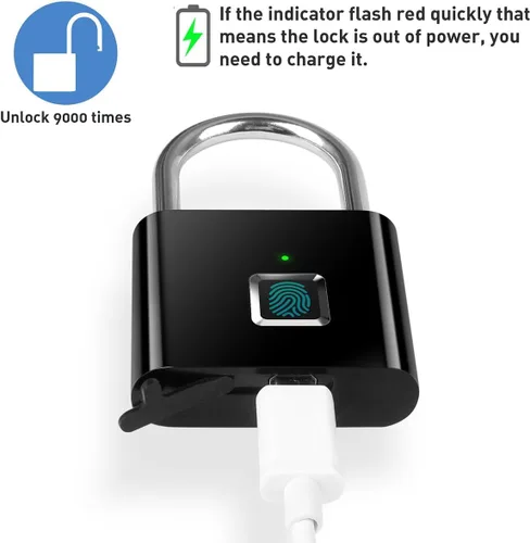 Vista 5 de Candado de huellas dactilares AICase, ultraligero, con un solo toque, con carga USB para gimnasio, deportes, casillero para empleados escolares