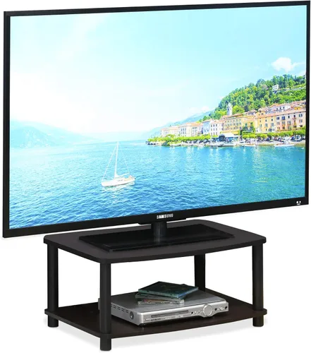 Vista 23 de Furinno Turn-N-Tube Soporte de TV, centro de entretenimiento de esquina de 3 niveles con estantes abiertos, consola de TV sin herramientas para TV