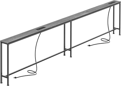 Vista 29 de SUPERJARE - Mesa de sofá de 79 pulgadas con 2 tomas de corriente y puertos USB-C, mesa consola estrecha de 5.9 pulgadas con almacenamiento, mesa