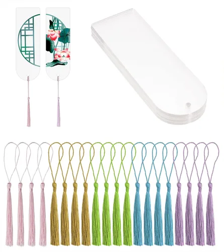 Vista 9 de Marcadores de Libro de Acrílico Transparente en Blanco 20Pcs Marcadores de Libro de Plástico Transparente con 20Pcs de Borlas Pequeñas