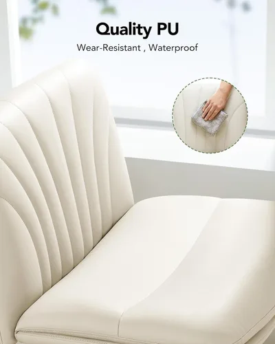 Vista 6 de Marsail Silla de escritorio de oficina sin brazos con ruedas, silla ancha de piel sintética con patas cruzadas, cómodas sillas giratorias ajustables