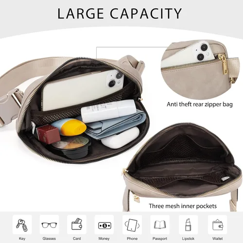 Vista 4 de CLUCI Riñonera para mujer, cangurera cruzada para mujer, moderna, de piel sintética, con correas ajustables, Gris