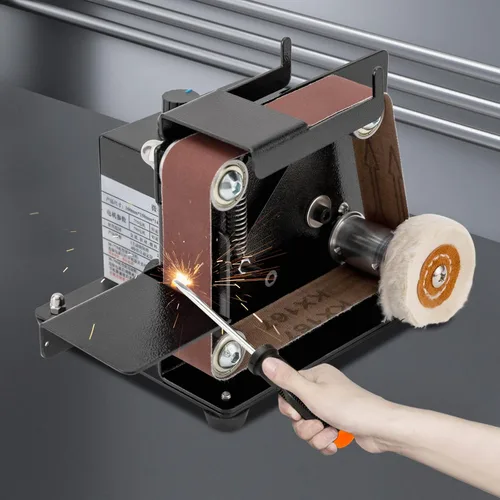 Vista 5 de Mini máquina de pulir de pulido, lijadora de correa eléctrica de bricolaje con correa abrasiva 10PC para metal de madera
