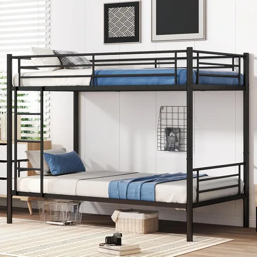 Vista 10 de Bellemave Convertible Twin Over Twin Metal Bunk Bed Frame, Heavy Duty Bunk Bed with Guardrails & Ladder for Kids Teens Adults, Black