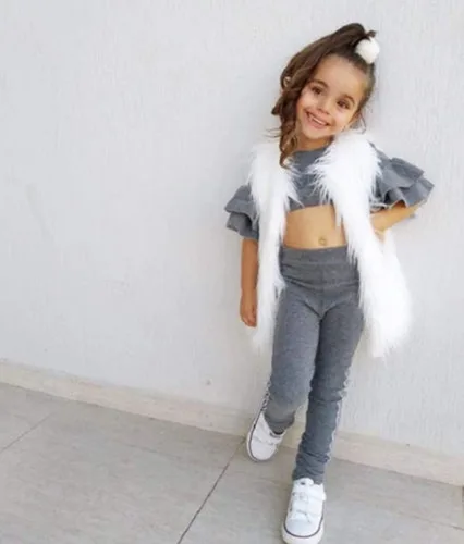 Vista 2 de MA&BABY Conjunto de chándal para niños pequeños y niñas con volantes y pantalones