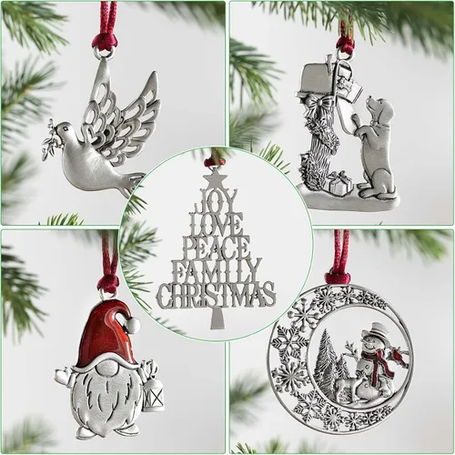 Vista 7 de Adorno para árbol de Navidad de metal de peltre sólido 2025, decoraciones colgantes para fiestas, hogar, vacaciones, decoración de Navidad