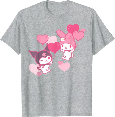 Vista 54 de Camiseta de My Melody y Kuromi con corazones del Día de San Valentín Negro