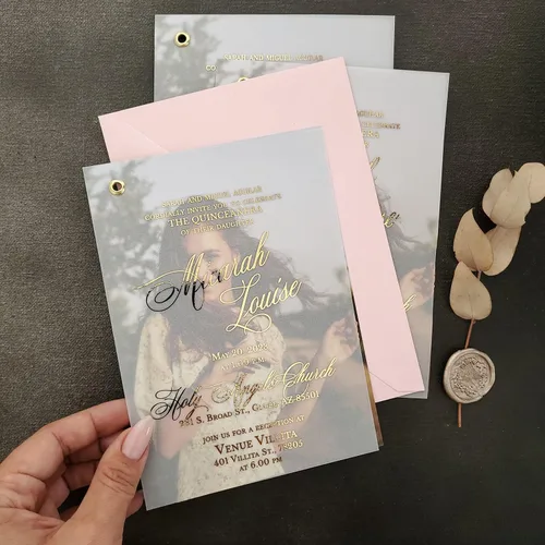 Vista 4 de Invitación de quinceañera de lujo, juego de 10 dulces fiestas de cumpleaños número 15, invitaciones de quinceañera con lámina dorada y foto