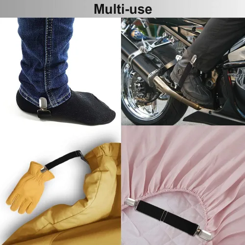 Vista 6 de Boncas Clips elásticos ajustables mejorados para botas, clips para pantalones, estribos, correas para piernas que mantienen tus pantalones metidos