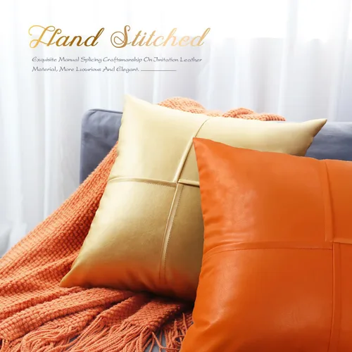 Vista 5 de BRAWARM Fundas de Almohada Decorativas de Cuero Sintético 12 X 20 Pulgadas, Fundas de Almohada Lumbar de Cuero Naranja Paquete de 2, Almohadas