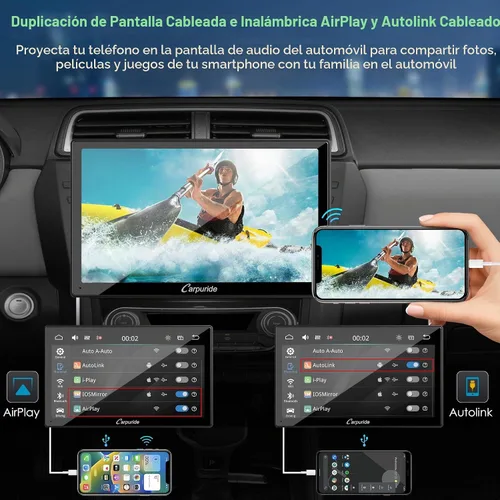 Vista 3 de Carpuride - Estéreo de coche de doble DIN de 9 pulgadas con CarPlay y radio de auto Android Auto