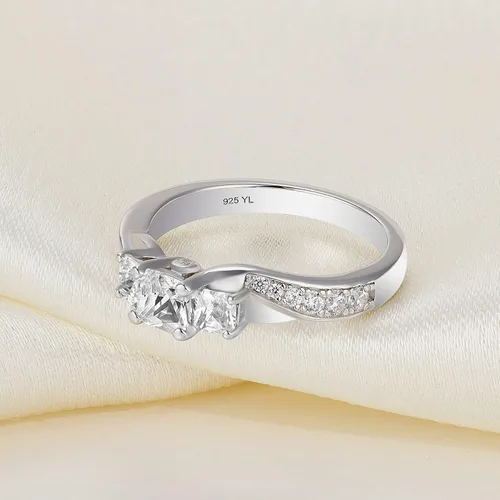 Vista 6 de YL - Anillos de boda de plata de ley para mujer, 3 piedras de nacimiento transparentes