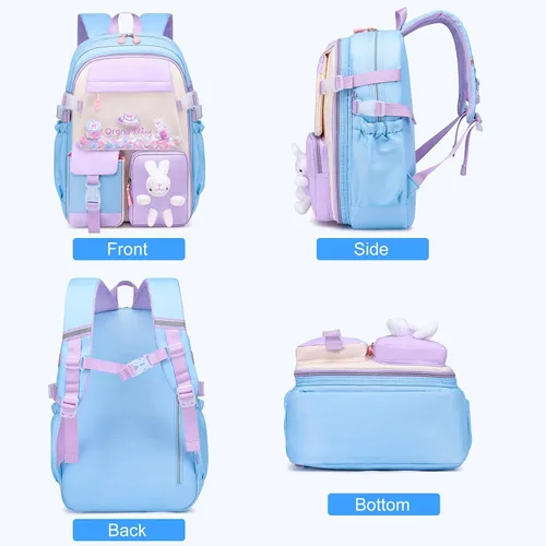 Vista 6 de WYCY Mochila para niñas - Bonita mochila escolar a cuadros con compartimento para laptop para escuela primaria y secundaria, azul, Grande, Mochilas