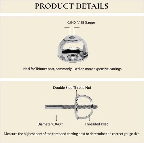 Vista 7 de Everyday Elegance Pendientes sólidos de oro blanco de 14 quilates con dos piezas de repuesto para parte trasera de arete Tornillo roscado