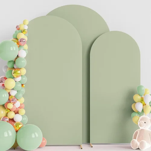 Vista 40 de Wokceer - Juego de 3 fundas de arco para telón de fondo, color beige 6FT,5FT,4FT Spandex Fitted Balloon Arch Cover Round Top Chiara Backdrop Cover