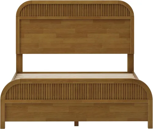 Vista 7 de Christopher Knight Home Base de cama de madera tamaño Queen con cabecero, cama de plataforma con acabado de roble, madera maciza y fabricada,