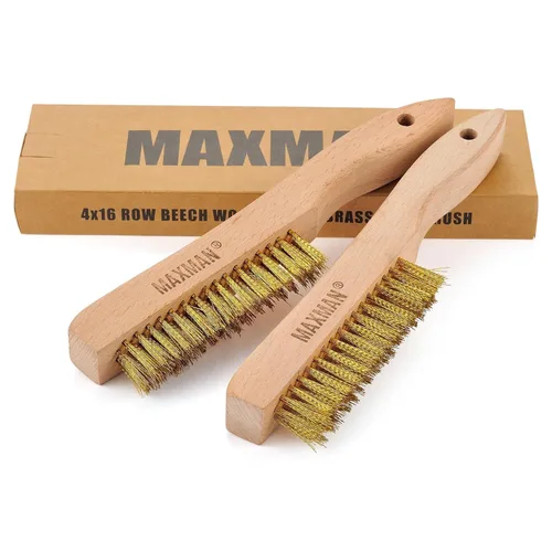Vista 9 de MAXMAN Cepillo de latón, juego de 2 cepillos de alambre de latón resistente, cepillo de metal, cepillos de alambre para limpiar el óxido con mango