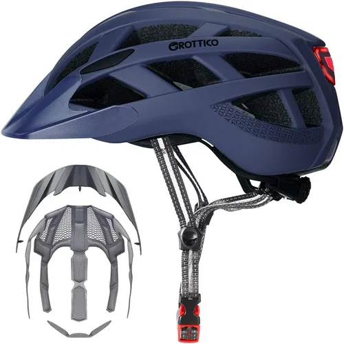 Vista 11 de Casco de bicicleta para adultos, hombres y mujeres, con luz - Casco de bicicleta de montaña y carretera con almohadillas de repuesto y visera