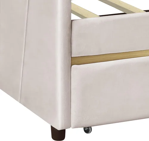 Vista 8 de Sofá cama individual con 2 cajones tapizado moderno, plataforma para sofá cama, marco de listones de soporte para dormitorio, sala de estar,