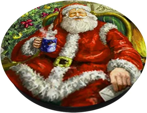 Vista 3 de PopSockets - Agarre y soporte para teléfonos y tabletas, diseño vintage de Papá Noel, Negro