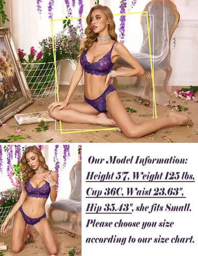 Vista 3 de ADOME - Conjunto de brasier y pantaleta de encaje para mujer