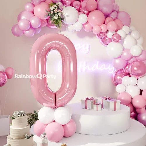Vista 5 de Globo Número 0 de 40 Pulgadas para Niño o Niña Rosa Grande 0-9 Papel de Aluminio Mylar Grande Globo Número 0 Feliz Cumpleaños 0 Fiesta Aniversario