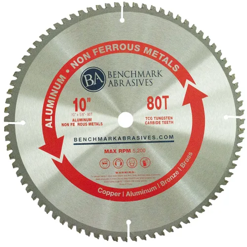 Vista 12 de Benchmark Abrasives Hoja de sierra circular TCT de 10 pulgadas con punta de carburo de tungsteno con eje de 5/8 pulgadas para cortar aluminio