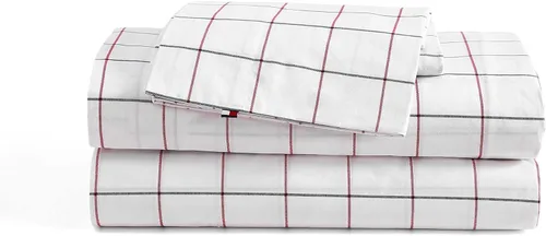 Vista 13 de Tommy Hilfiger - Sábanas para cama individual, ropa de cama de percal de algodón crujiente y fresca con funda de almohada a juego, juego de cama