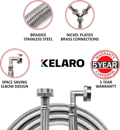 Vista 2 de Kit de Instalación de Manguera para Secadora de Vapor Premium - Mangueras de Acero Inoxidable, 4 Pies de Kelaro