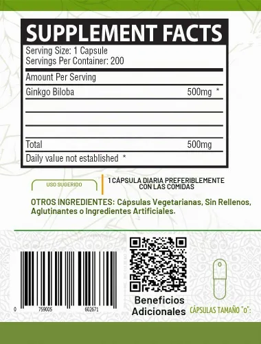 Vista 2 de NutreeVit Cápsulas 100% orgánicas de ginkgo biloba - Botella de 60