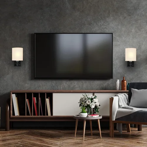 Vista 7 de LEDMyplace - Apliques de pared LED de 1 luz, lámpara de interior para sala de estar con puertos USB y tomacorriente, base E26, cuerpo de hierro