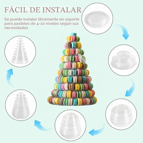 Vista 3 de Bhbuy - Soporte de torre para macarrones, redondo de plástico transparente de 10 niveles, multifunción, para cupcakes, galletas, postres, para boda