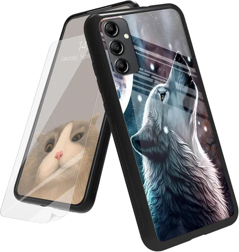 Vista 114 de Funda para Samsung Galaxy A12 5G con protector de pantalla, parte trasera de vidrio templado + TPU de silicona suave que absorbe los golpes