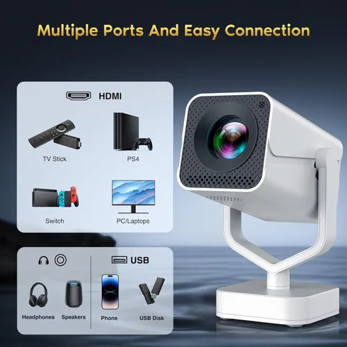 Vista 9 de Mini proyector portátil con WiFi 6 y Bluetooth 5.2 Android, soporte 1080P 4K con aplicaciones integradas, 200 lúmenes ANSI, corrección Keystone