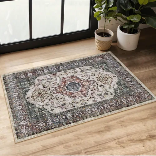 Vista 39 de Lahome Alfombra oriental lavable de área pequeña, 2 x 3 pies, para entrada, cocina, ultra fina, suave, tapete antideslizante para puerta de Azul