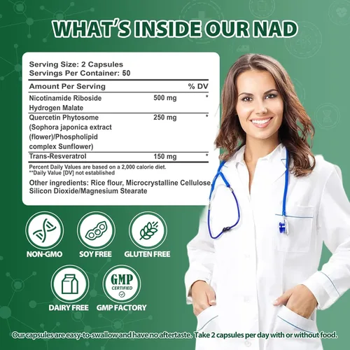 Vista 2 de Suplemento liposomal NAD+ con ribósido de nicotinamida y resveratrol - Suplemento NAD para mujeres y hombres - Energía celular, salud mitocondrial