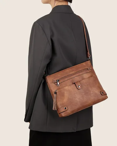 Vista 7 de FADEON Bolsos cruzados grandes para mujer, bolso cruzado de cuero de diseñador, bolso de hombro con múltiples bolsillos