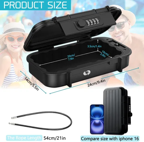 Vista 2 de Caja de seguridad con código, mini caja de seguridad portátil con combinación de cadena extraíble, caja de bloqueo antirrobo, caja de seguridad