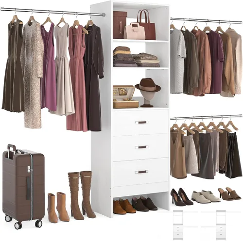 Vista 11 de Homieasy Sistema Organizador de Armario de 96 Pulgadas, Organizador de Armario Walk-In Personalizable de 8 Pies con Varillas para Colgar, Perchero