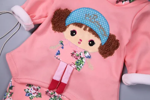 Vista 9 de Conjunto de ropa de primavera y otoño e invierno para niñas pequeñas, terciopelo cálido con capucha y pantalones