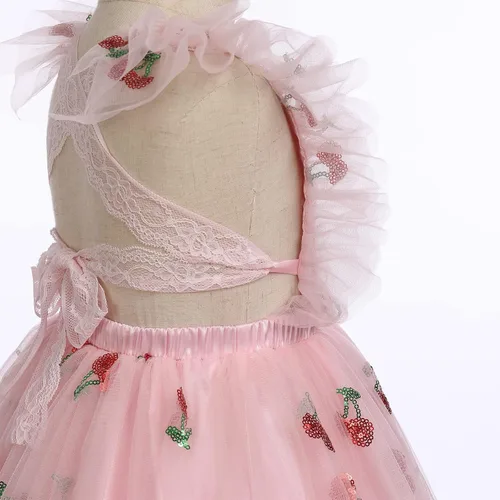 Vista 5 de Vestido para sesión de fotos de fiesta de cumpleaños con espalda descubierta para bebé, niña, mariposa, fresa, volantes, princesa, pastel, fiesta