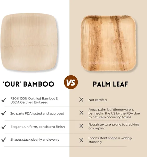 Vista 7 de Bambu Platos cuadrados de bambú de 9 pulgadas, paquete de 25