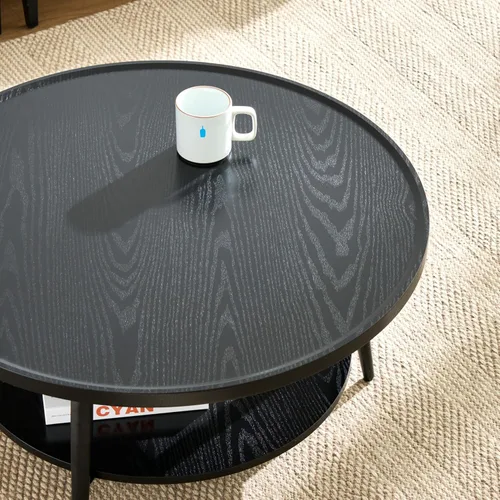 Vista 3 de Saint Mossi - Mesa de café moderna para sala de estar, mesa de café redonda de mediados de siglo, mesa central de 2 niveles para espacios pequeños