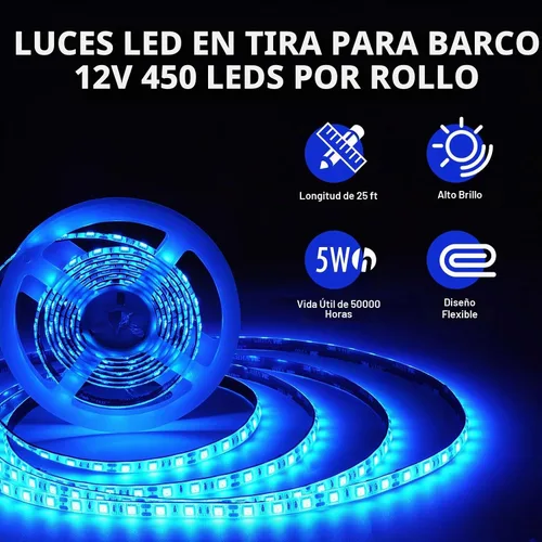 Vista 3 de Tiras de luces LED marinas de 50 pies para barco de pontón, luces de tira LED impermeables de 12V, luz de cubierta interior para kayak, barco Jon