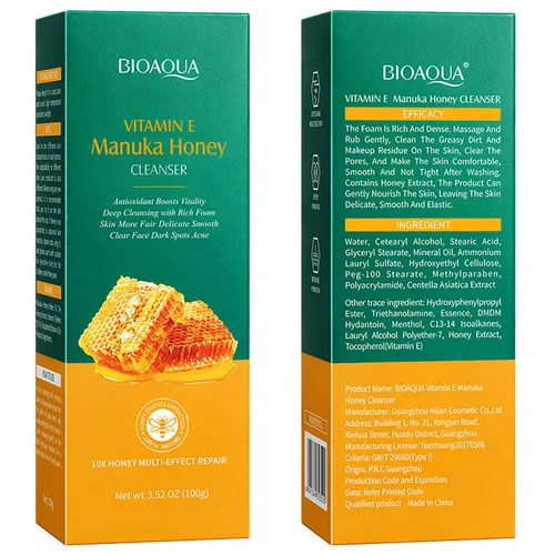 Vista 9 de BIOAQUA Limpiador facial de miel de Manuka Vitamina E Espuma de limpieza profunda Reparación de la piel de la cara Suavizar Hidratante Hidratante