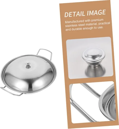 Vista 8 de SHOWERORO 1 juego de sartén de cocina de acero inoxidable con tapa, olla caliente de doble mango para uso diario, utensilios de cocina multifunción