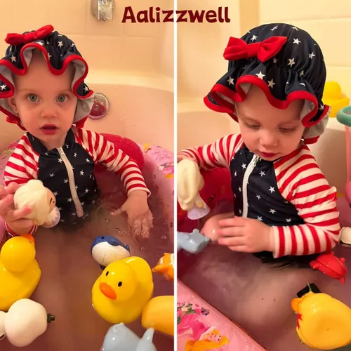 Vista 82 de Aalizzwell Traje de baño de una pieza de manga larga con sombrero para bebé niña