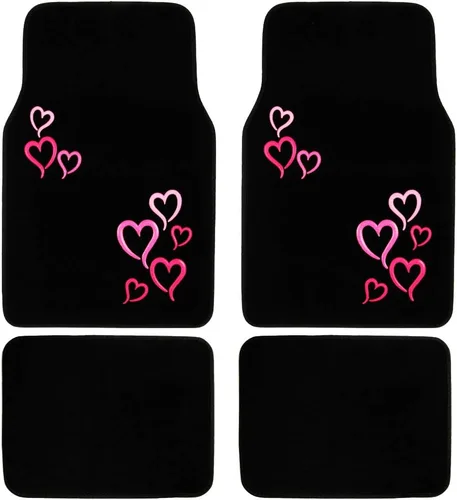 Vista 11 de BDK Alfombras con diseño floral de flores rosas para automóvil, camioneta, camión, SUV, juego completo de 4 piezas delanteras y traseras con Floral