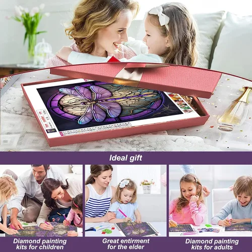 Vista 3 de Stalente Kits de pintura de diamantes para adultos, kits de arte de diamantes 5D para principiantes, pintura de diamante redonda para decoración