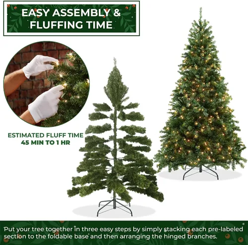 Vista 10 de Casafield - Árbol de Navidad artificial de verde pino realista, de 7.5 pies con luces y soporte de metal resistente